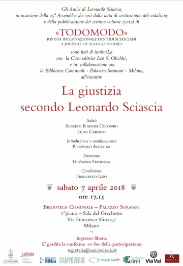 Incontro “La giustizia secondo Leonardo Sciascia” – Milano, 7 aprile 2018